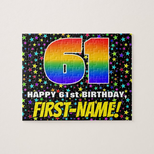 61st Birthday — Fun, Colourful Star Field Pattern Jigsaw Puzzle (Horizontal)