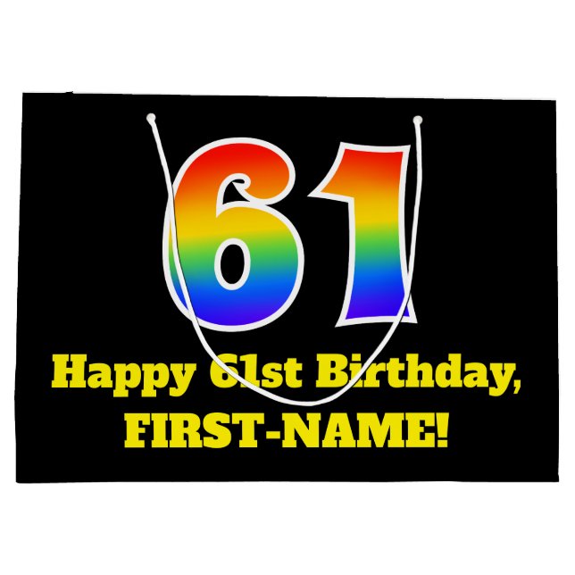 61st Birthday ~ Fun, Colourful, Vibrant, Rainbow 6 Large Gift Bag (Back)