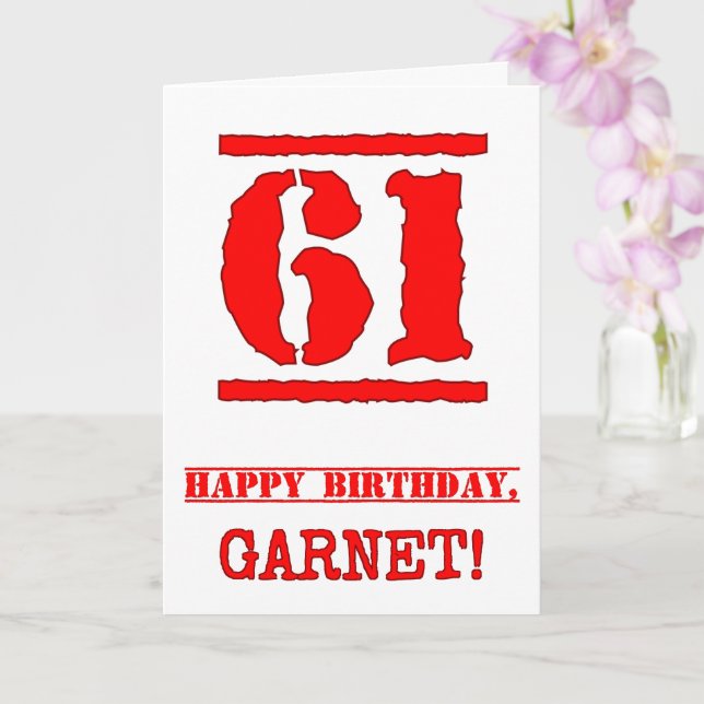 61st Birthday: Fun, Red Rubber Stamp Inspired Look Card (Orchid)