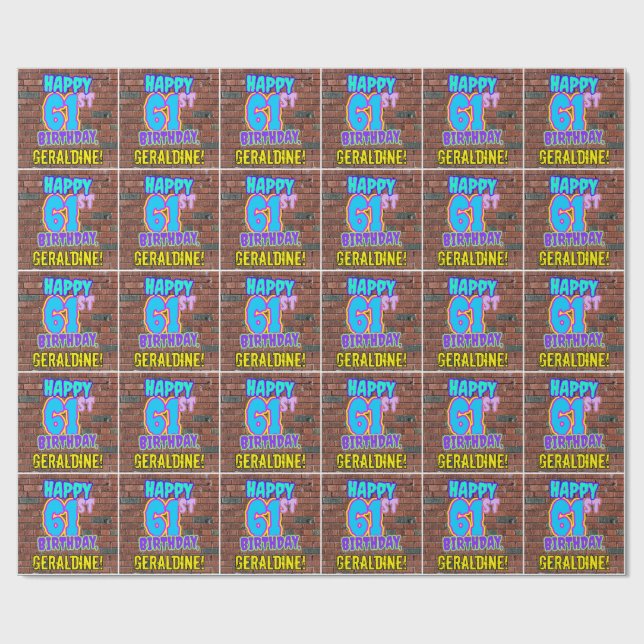 61st Birthday: Fun, Urban Graffiti Inspired Look Wrapping Paper (Flat)