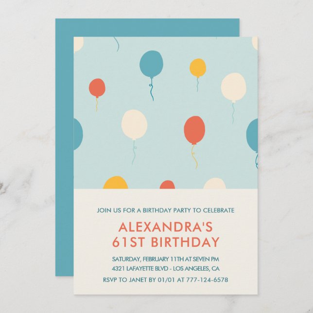 61st birthday invitations Balloons Modern (Front/Back)