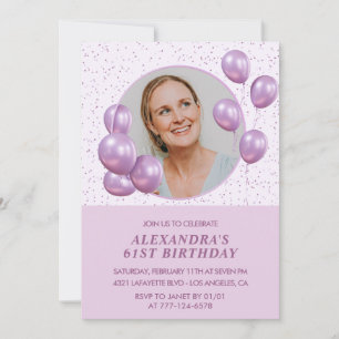 61st birthday invitations Balloons Photo Purple