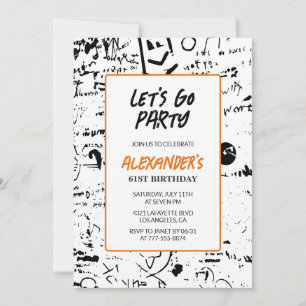61st birthday invitations Men Graffiti Grunge