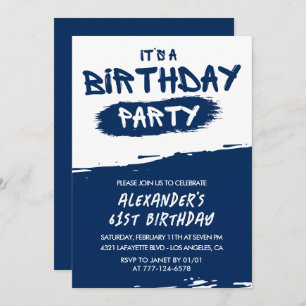 61st birthday invitations Men Graffiti Navy Blue