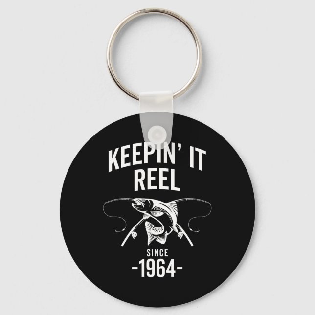 61st Birthday Keepin It Reel Since 1964 Fishing Fi Key Ring (Front)