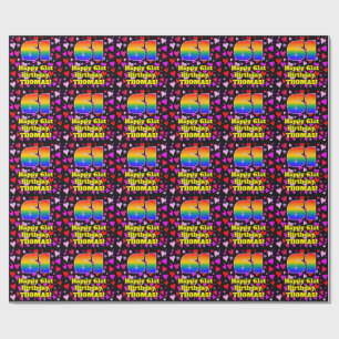 61st Birthday: Loving Hearts Pattern, Rainbow # 61 Wrapping Paper