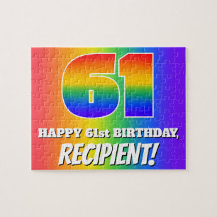 61st Birthday — Multicolored Rainbow Pattern “61” Jigsaw Puzzle