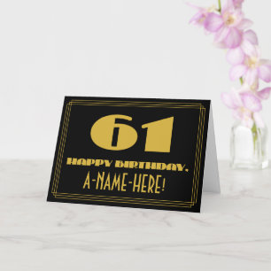 61st Birthday: Name + Art Deco Inspired Look "61" Card