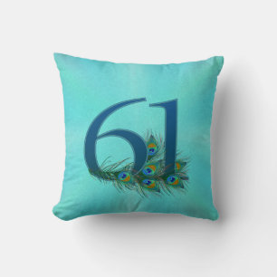 61st Birthday Or Anniversary Peacock Feather Cushion