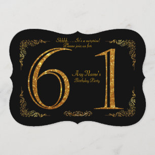 61st,Birthday party 61st,great Gatsby,black & gold Invitation