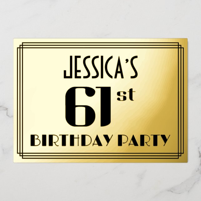 61st Birthday Party: Art Deco Look “61” and Name (Front)