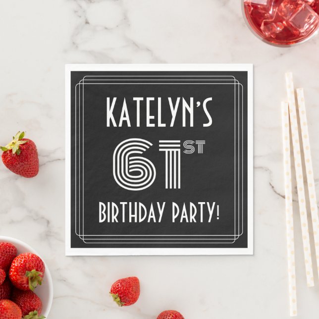 61st Birthday Party: Art Deco Style + Custom Name Napkin (Insitu)