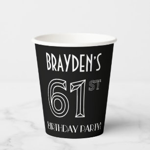 61st Birthday Party: Art Deco Style + Custom Name Paper Cups