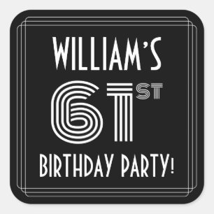 61st Birthday Party: Art Deco Style & Custom Name Square Sticker
