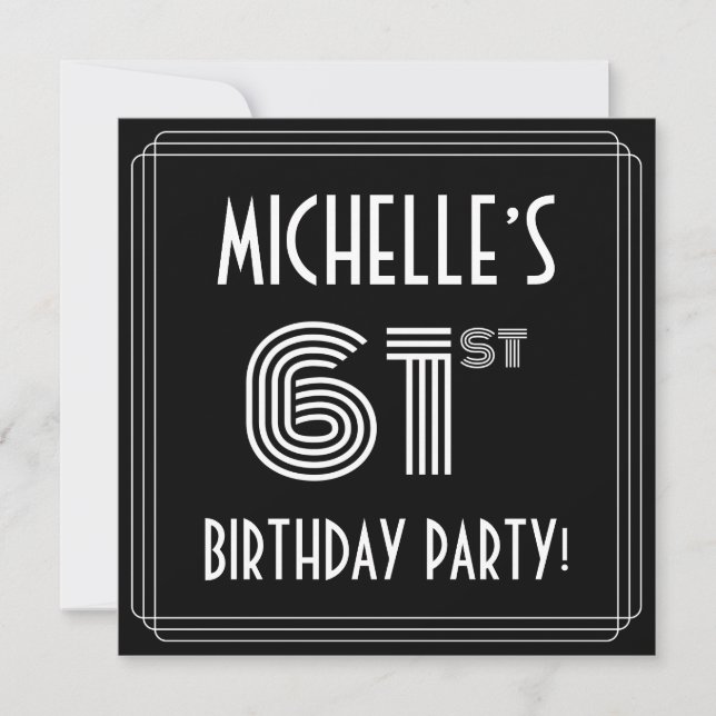 61st Birthday Party: Art Deco Style w/ Custom Name Invitation (Front)