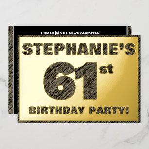 61st Birthday Party — Bold, Faux Wood Grain Text