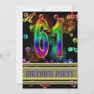 61st Birthday party Invitation with bubbles