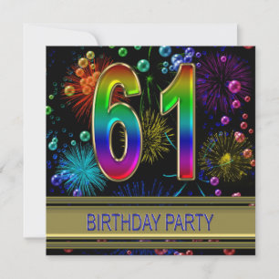 61st Birthday party Invitation with bubbles