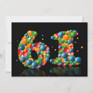 61st Birthday party, with bubbles and balls Invitation