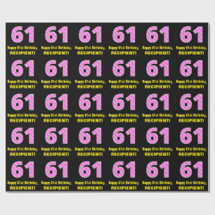 61st Birthday: Pink Stripes and Hearts "61" + Name Wrapping Paper