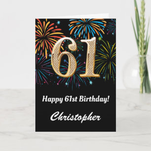 61st Birthday Rainbow Fireworks Black and Gold Card
