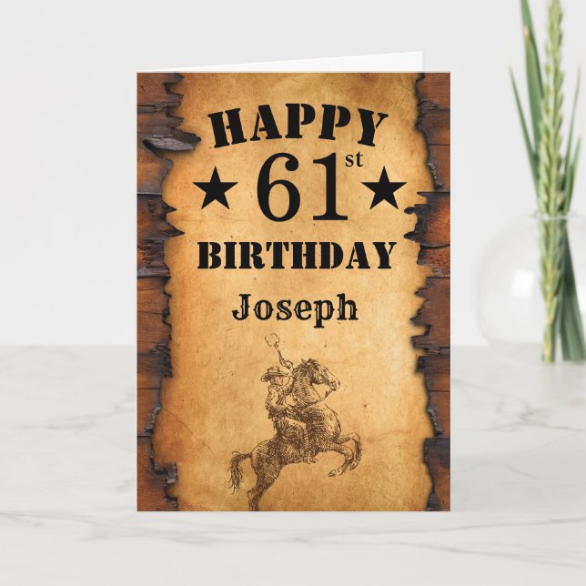 61st Birthday Rustic Country Western Cowboy Horse Card (Front)