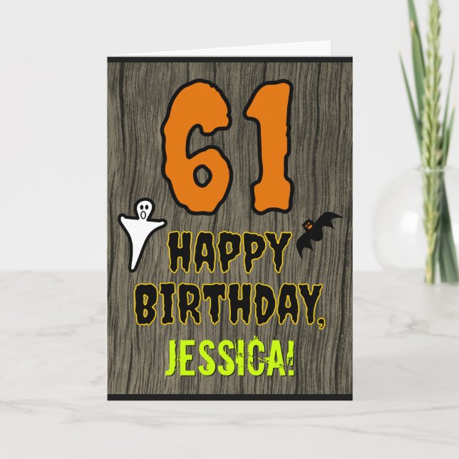 61st Birthday: Spooky Halloween Theme, Custom Name Card (Front)