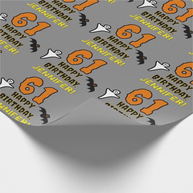61st Birthday: Spooky Halloween Theme, Custom Name Wrapping Paper (Corner)