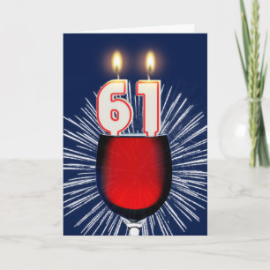 61st Birthday with wine and candles Card