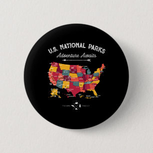 62 National Parks Map Gifts Us Park Vintage Campin 6 Cm Round Badge