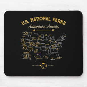 62 National Parks Map Gifts Us Park Vintage Campin Mouse Mat