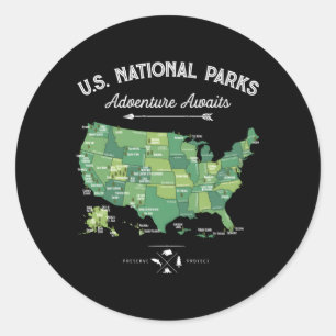 62 National Parks Map Us Park Camg Hiking Classic Round Sticker