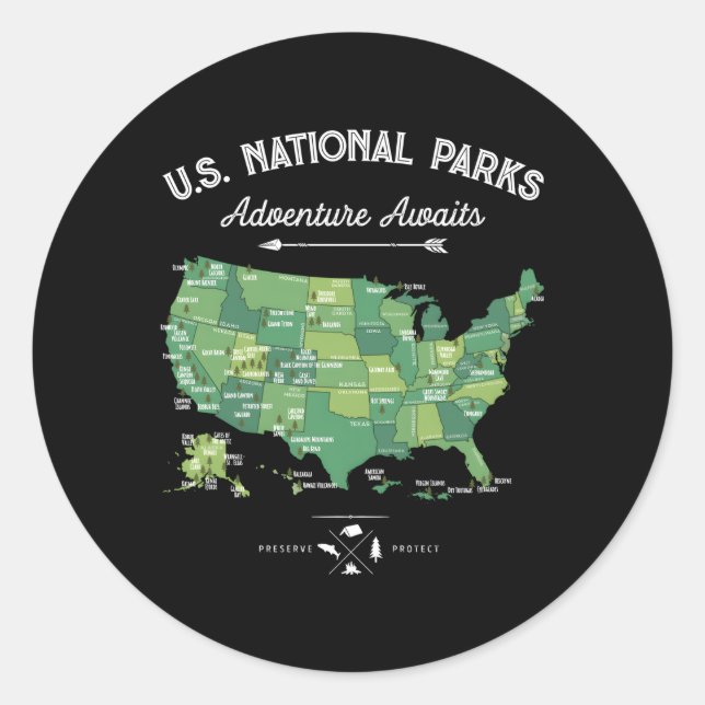 62 National Parks Map Us Park Camg Hiking Classic Round Sticker (Front)