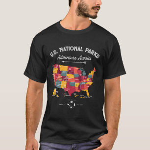62 National Parks Map Us Park Camg Hiking T-Shirt