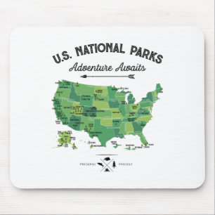 62 National Parks Map Us Park Vintage Camping Hiki Mouse Mat