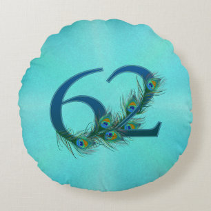 62 Peacock Feather Birthday Anniversary Elegant Round Cushion