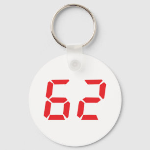 62 sixty-two red alarm clock digital number key ring