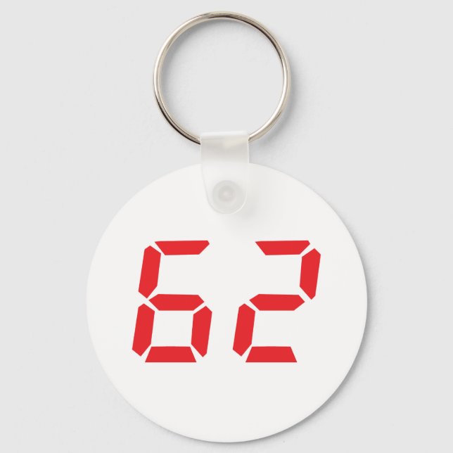 62 sixty-two red alarm clock digital number key ring (Front)