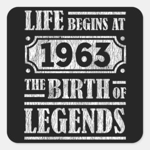62 Year Old 1963 Birth Of Legend 62nd Birthday Square Sticker