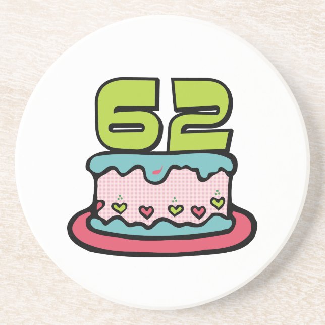 62 Year Old Birthday Cake Coaster (Front)