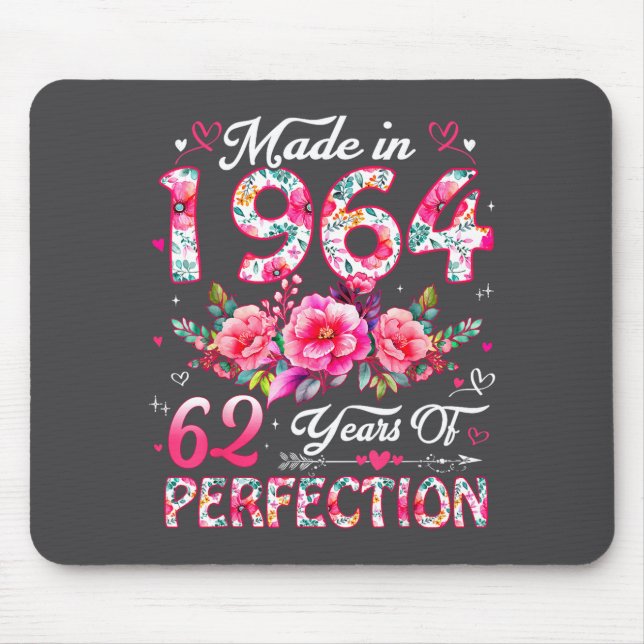 62 Year Old Made In 1964 Floral 62nd Birthday Wome Mouse Mat (Front)