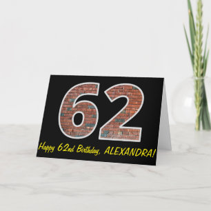 62nd Birthday - Brick Wall Pattern "62" w/ Name Card