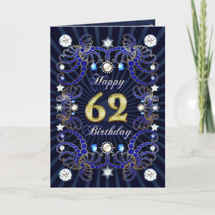 62nd birthday card with masses of jewels