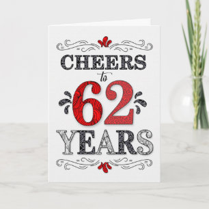 62nd Birthday Cheers in Red White Black Pattern Card