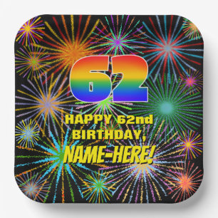 62nd Birthday: Colourful, Fun Celebratory Firework Paper Plate