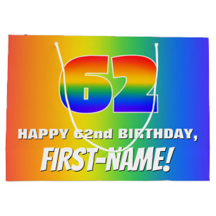 62nd Birthday: Colourful, Fun Rainbow Pattern # 62 Large Gift Bag