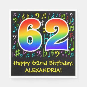 62nd Birthday - Colourful Music Symbols, Rainbow 6 Napkin