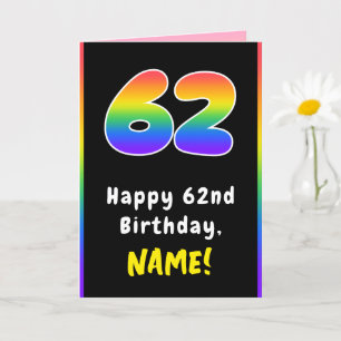 62nd Birthday: Colourful Rainbow # 62, Custom Name Card