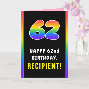 62nd Birthday: Colourful Rainbow # 62, Custom Name Card