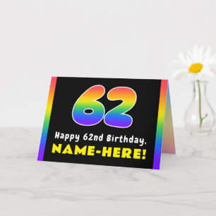 62nd Birthday: Colourful Rainbow # 62, Custom Name Card
